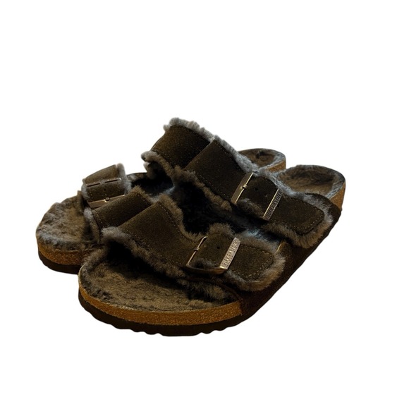 Birkenstock Unisex Arizona Shearling Suede Leather Sandals Mocha  41 Reg 8M 10W - Picture 1 of 7